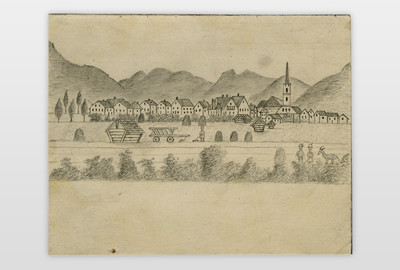 O.T. (Dorfansicht in den Alpen) Bleistift auf Papier