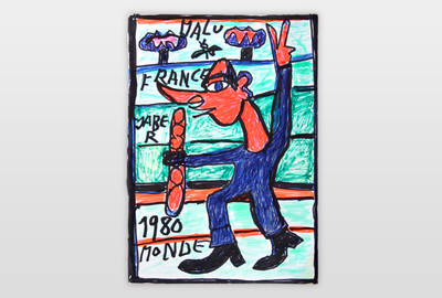 O.T (Figur mit Brot) Filstift und Marker auf Karton
