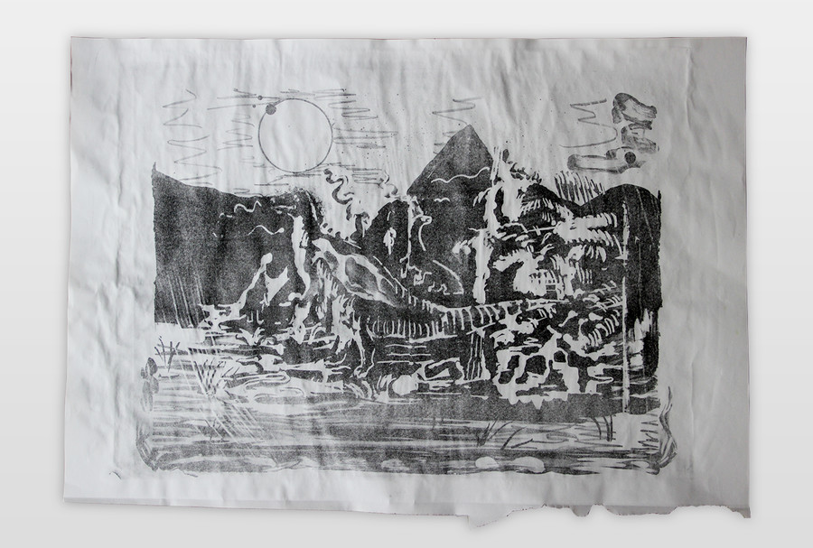 O.T. (Dinosaurier am See) Lithografie (Andruck), 2018