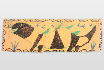 O.T (Echse) Marker und Lackfarbe auf Blech