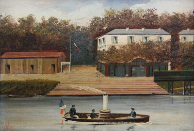 O.T. (Dampfboot auf der Marne) signiert »Mary« Ölfarbe auf Holzbrett, Frankreich 19. Jahrhundert