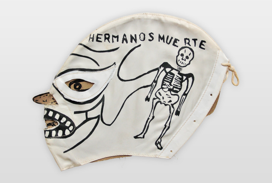 Mexikanische Catchermaske (Lucha libre) Farbe auf Stoff und Karton