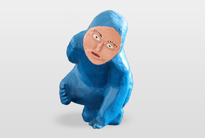 O.T. (blaue Figur) Holz, farbig gefasst