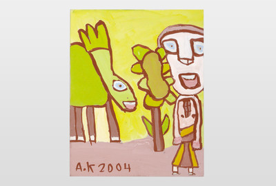 Junge ruft Hirsch Acryl auf Karton, 2004