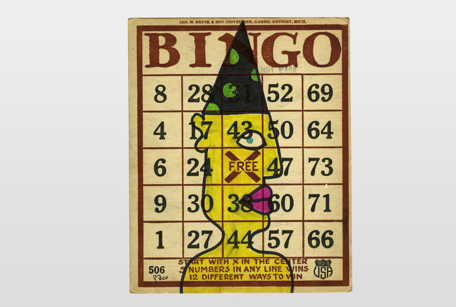 O.T (Figur) Filzstift auf alter Bingokarte