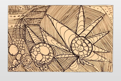 O.T. (abstrakte Komposition) Zeichentusche auf Postkartenkarton, 9x14 cm,
40er Jahre