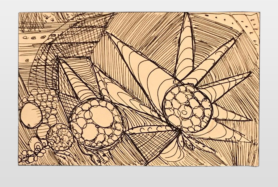 O.T. (abstrakte Komposition) Zeichentusche auf Postkartenkarton, 9x14 cm,
40er Jahre