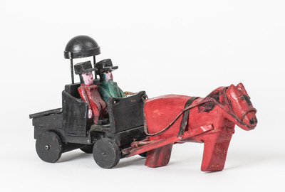 O.T. (Kutsche) Holzplastik, farbig gefasst, Metall, Kunststoff