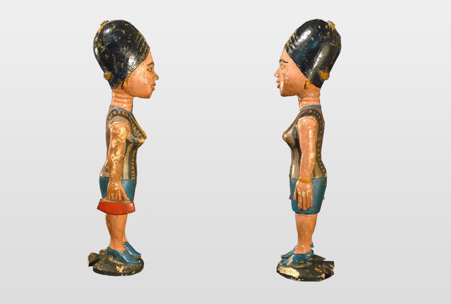 Colonfigur, Ghana Holz, farbig gefasst, Metall