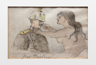 Feldpostkarte, französisch ca. 1915 Bleistift und Farbstift auf Papier