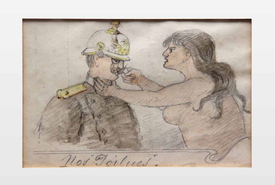 Feldpostkarte, französisch ca. 1915 Bleistift und Farbstift auf Papier