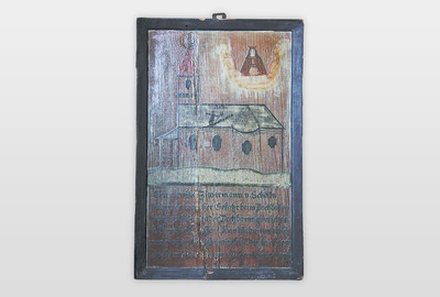 Ex Voto Ölfarbe auf geschnitzter Holzplatte
