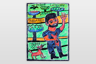 O.T (Mann mit Fisch und Hund) Filstift und Marker auf Karton