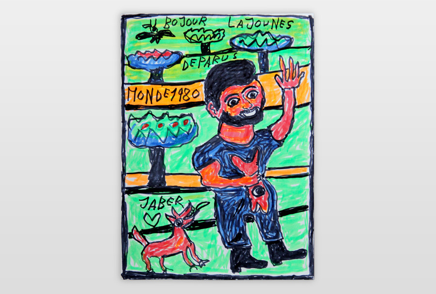 O.T (Mann mit Fisch und Hund) Filstift und Marker auf Karton