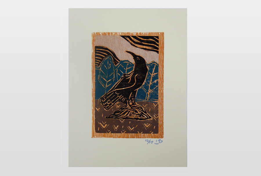 Crow Farbholzschnitt