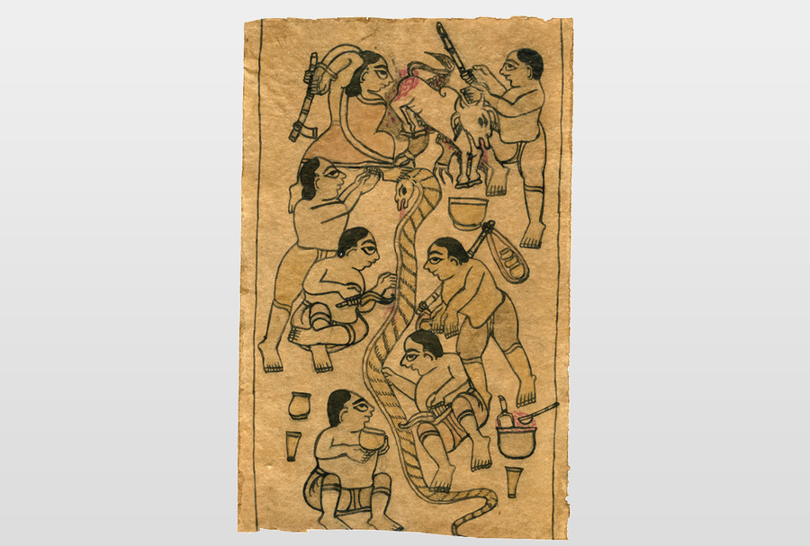 Fragment aus älterem Rollenbild Tinte und Wasserfarbe auf Papier