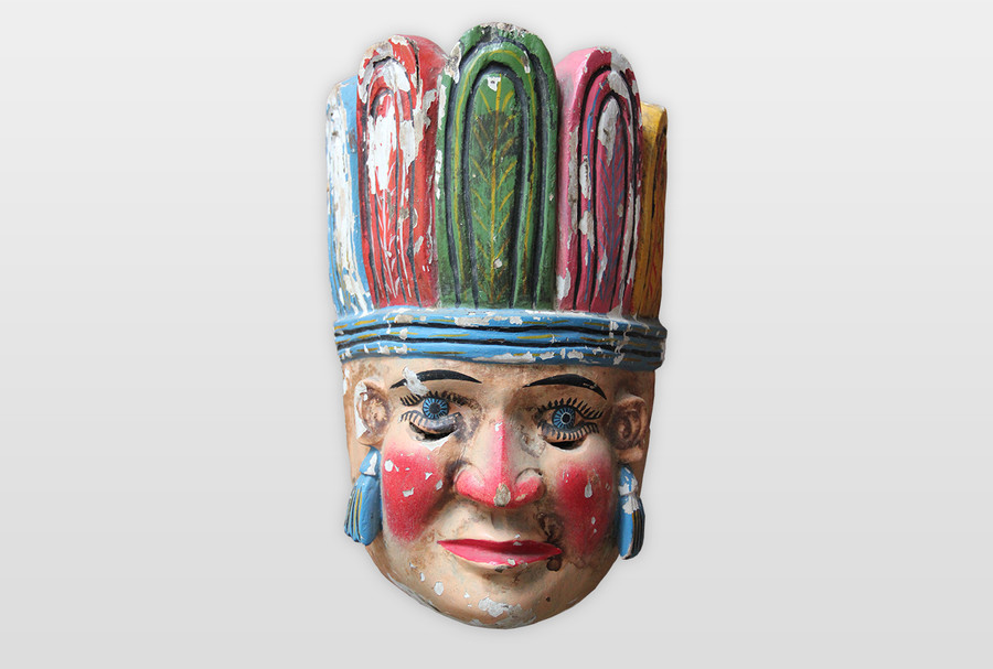 Indianermaske, Mexico gechnitzte Holzmaske, farbig gefasst