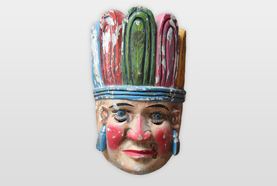 Indianermaske, Mexico gechnitzte Holzmaske, farbig gefasst
