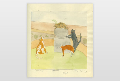 Sandy, Shiva, Rufus, Little Tommy Bleistift und Aquarell auf Papier