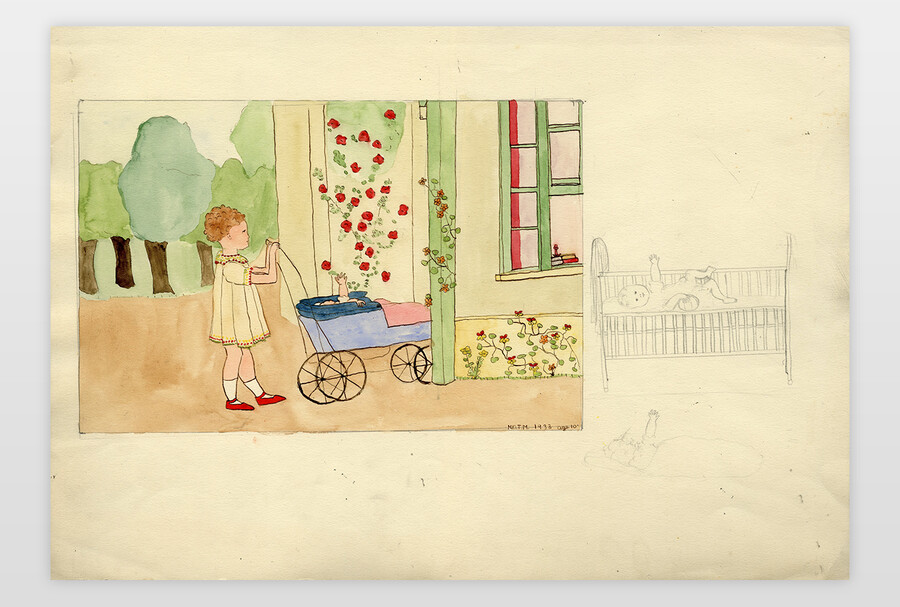 O.T. (M.D.T.M. 1933 age 10) Bleistift und Aquarell auf Papier