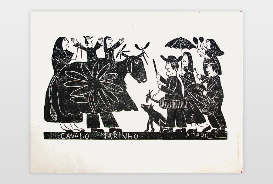 Cavalo Marinho Holzschnitt auf Papier