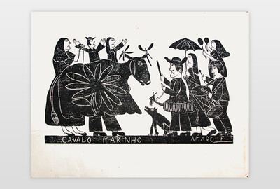 Cavalo Marinho Holzschnitt auf Papier